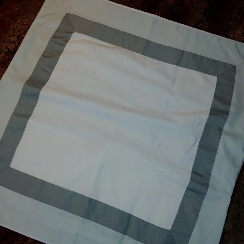 1 Restoration Hardware Banded or Framed White & Green Sateen Euro Sham 25x25